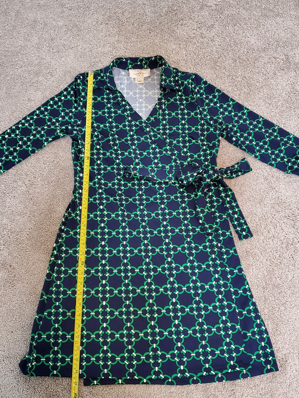 JB by Julie Brown Navy & Green Chain-Link Wrap Dress - Picture 6 of 7